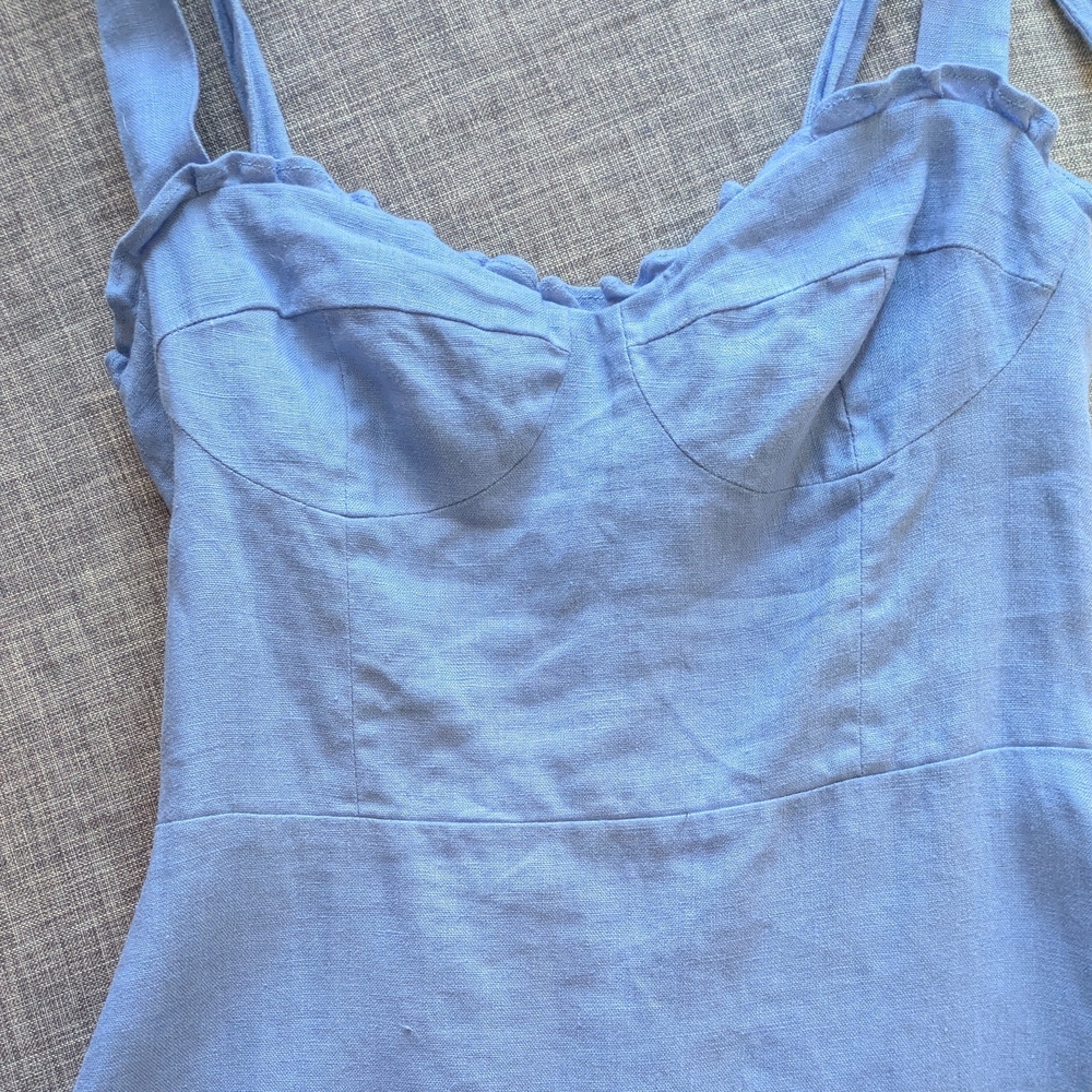 Reformation Desiree Linen Dress in Parisian Blue Size 4 - Picture 2 of 6